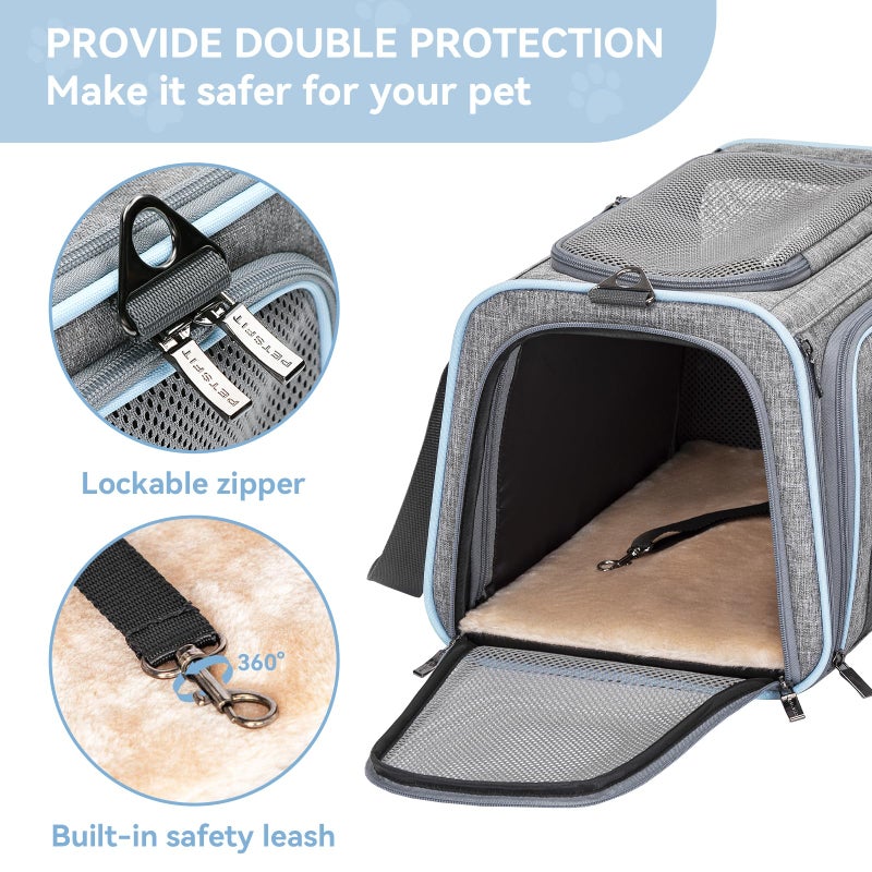 Petsfit Expandable Small Cat Carriers Dog Carrier, Airline Approved Soft-Sided Portable Washable Pet Travel Carrier with Two Extension Up to 9LB - Image 5